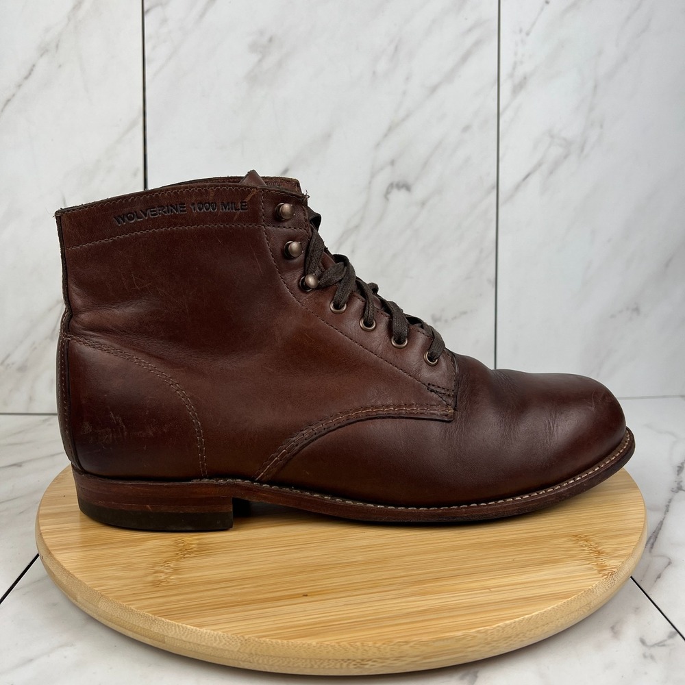 Wolverine 1000 Mile Mens Size 10.5 EEE WIDE Brown Leather Plain Toe Boots